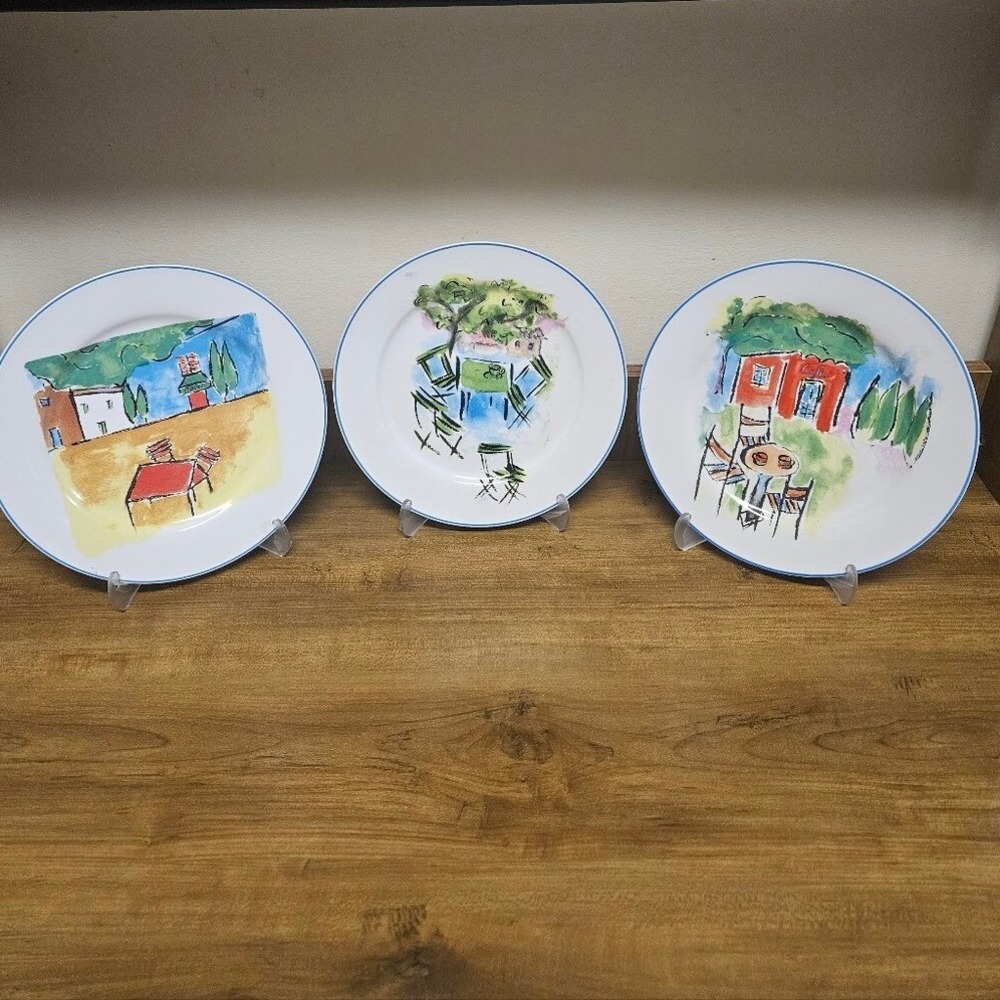 Vintage Rosanna Bistro Scenes 8" Luncheon/Dessert Plates - Set Of 3